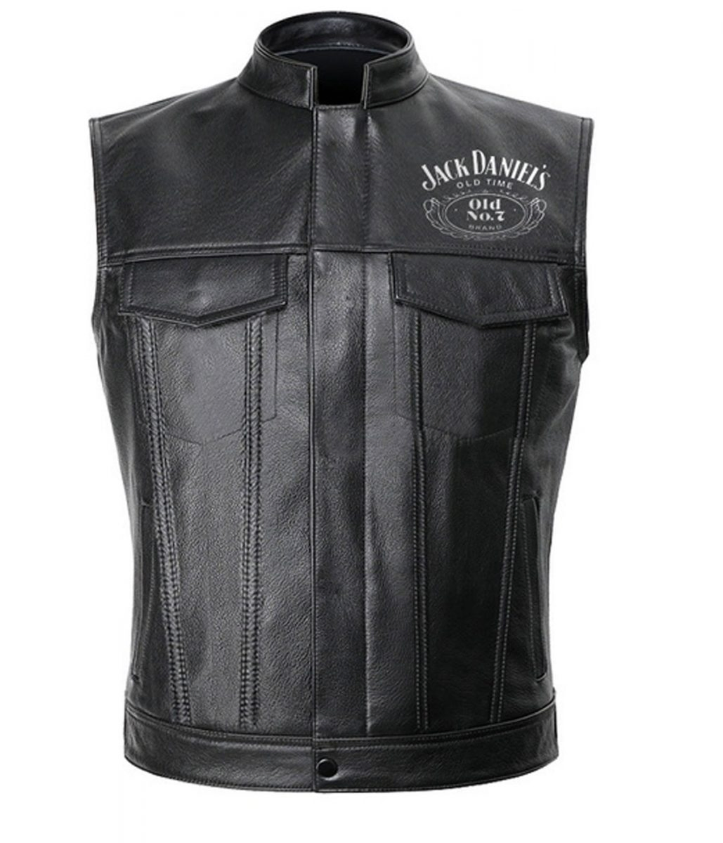 Jack Daniels Black Leather Moto Vest