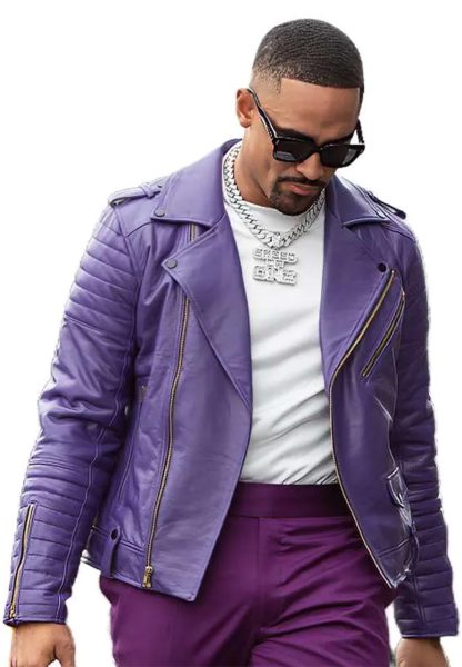Jalen Hurts Purple Leather Jacket
