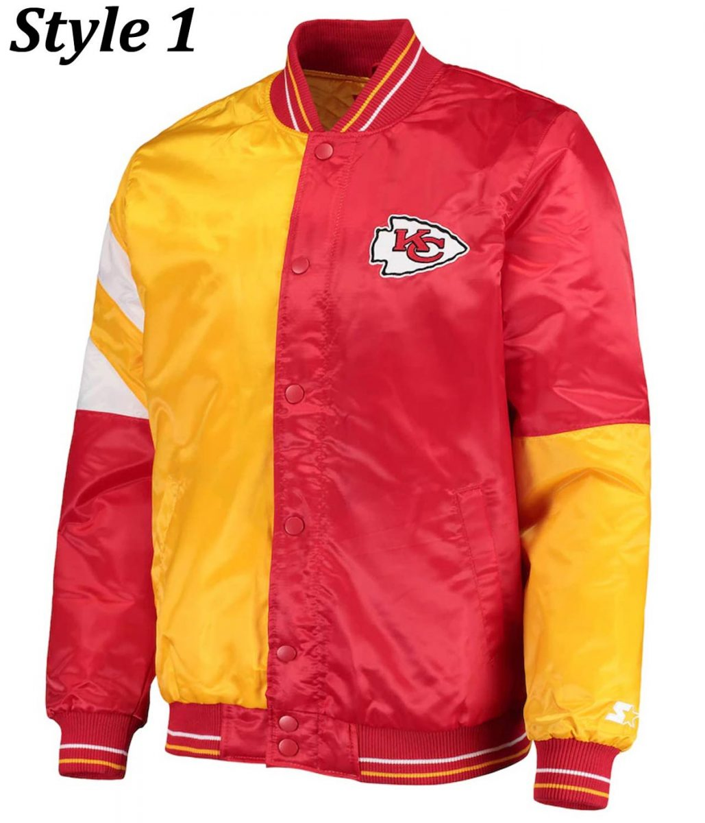 Kansas City Chiefs Varsity Red and Yellow Satin Jacket