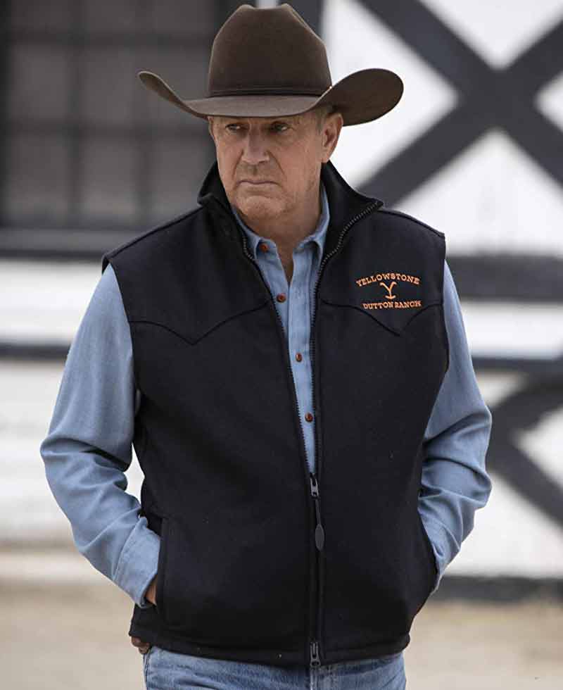 Kevin Costner Yellowstone Black Wool Vest
