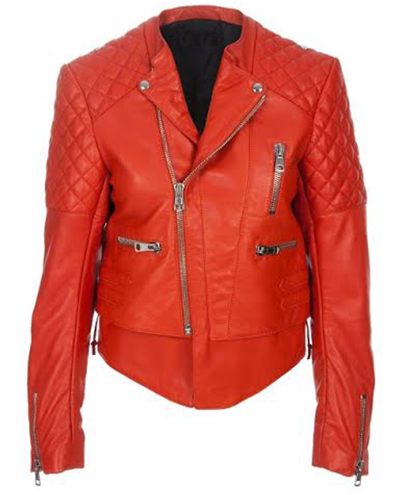 Kristen Stewart Motorcycle Quilted Red Leather Jacket