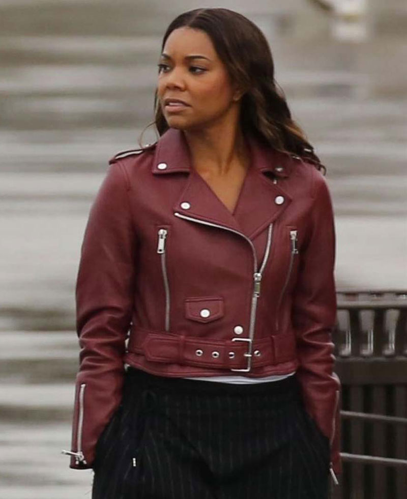 L.A.’s Finest Gabrielle Union Belted Maroon Leather Jacket