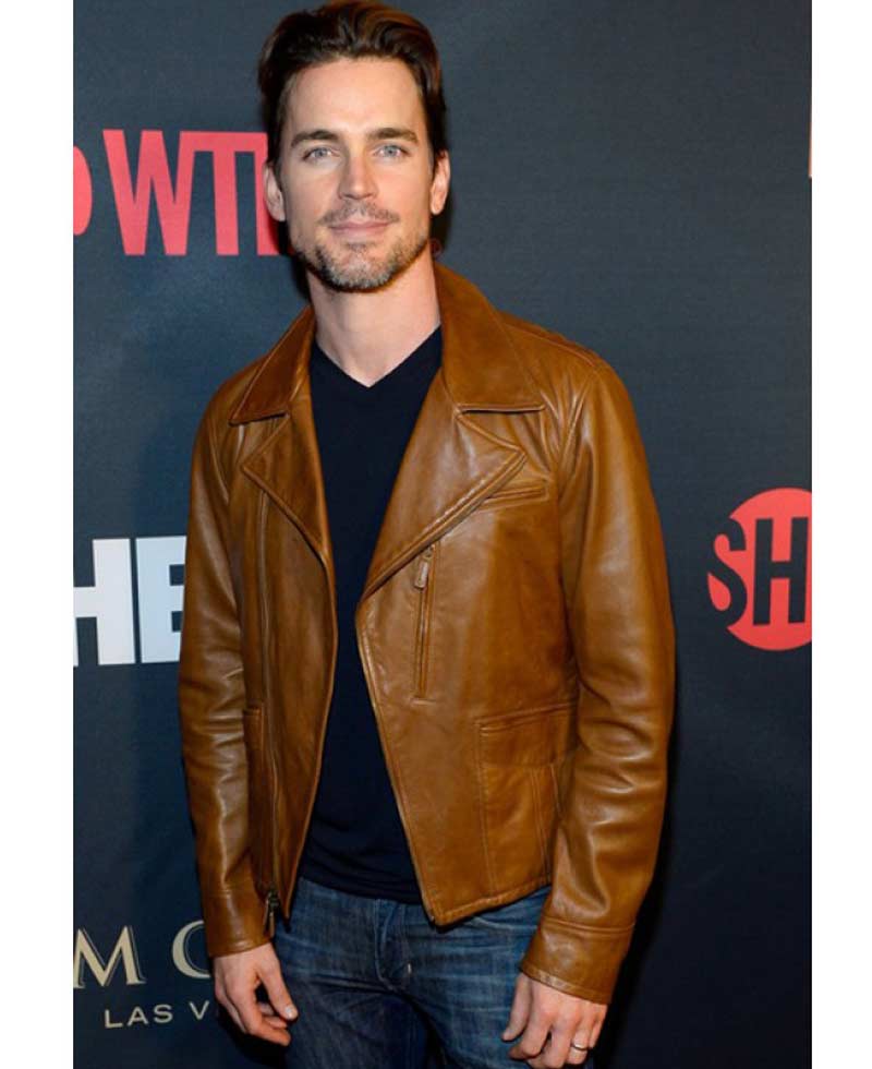 Matt Bomer Asymmetrical Zipper Brown Leather Jacket