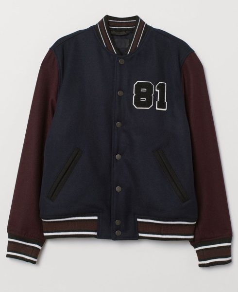 Men's Bomber Dark Blue and Burgundy Baseball 81 Jacket