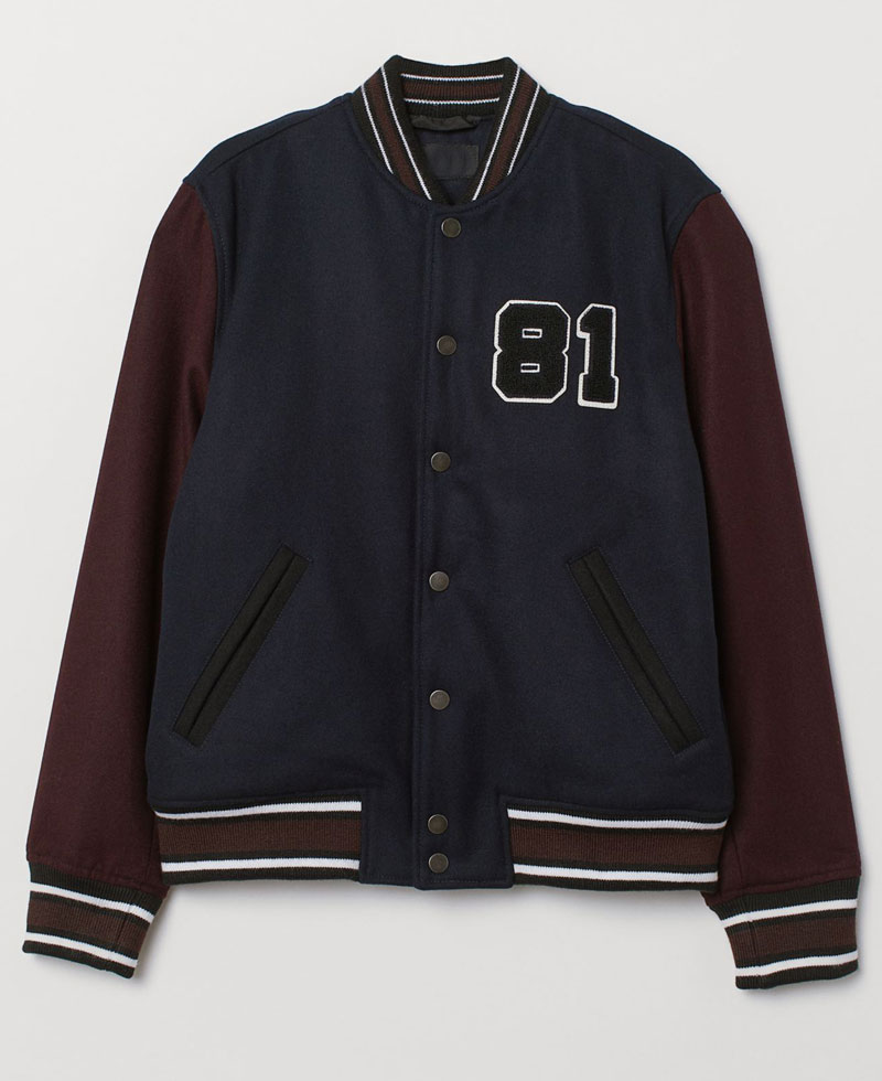 Men's Bomber Dark Blue and Burgundy Baseball 81 Jacket