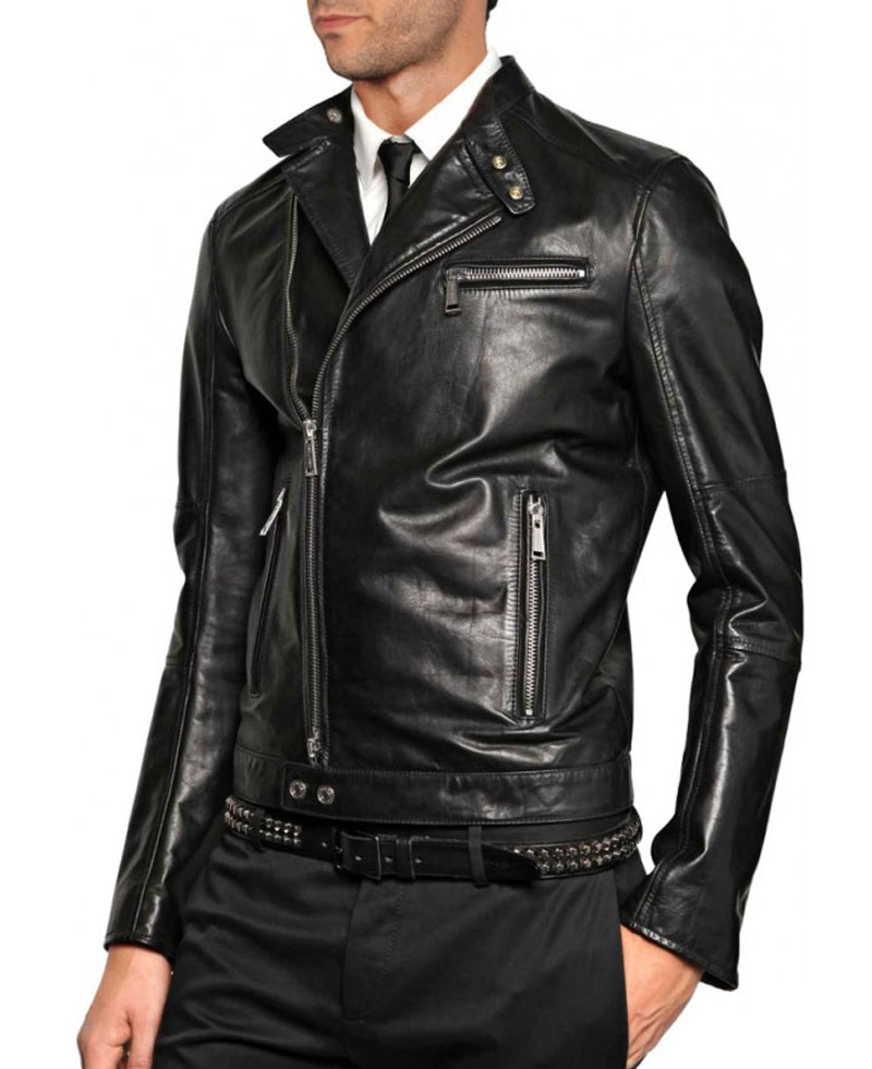 Men's Designer Asymmetrical Black Leather Jacket