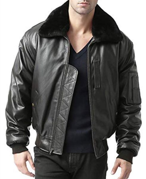Men's B-15 Flight Black Leather Bomber Jacket
