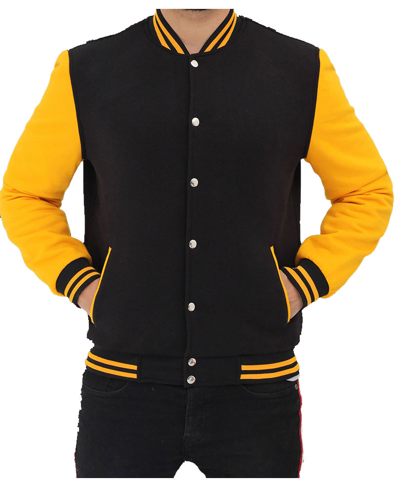 Men's Black and Yellow Bomber Varsity Jacket