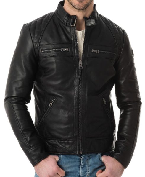 Men's Casual Diamond Quilted Shoulder Belted Collar Jacket