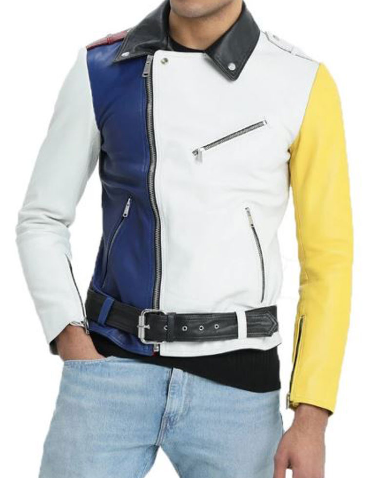 Men's FJM595 Asymmetrical Biker Multi Color Leather Jacket