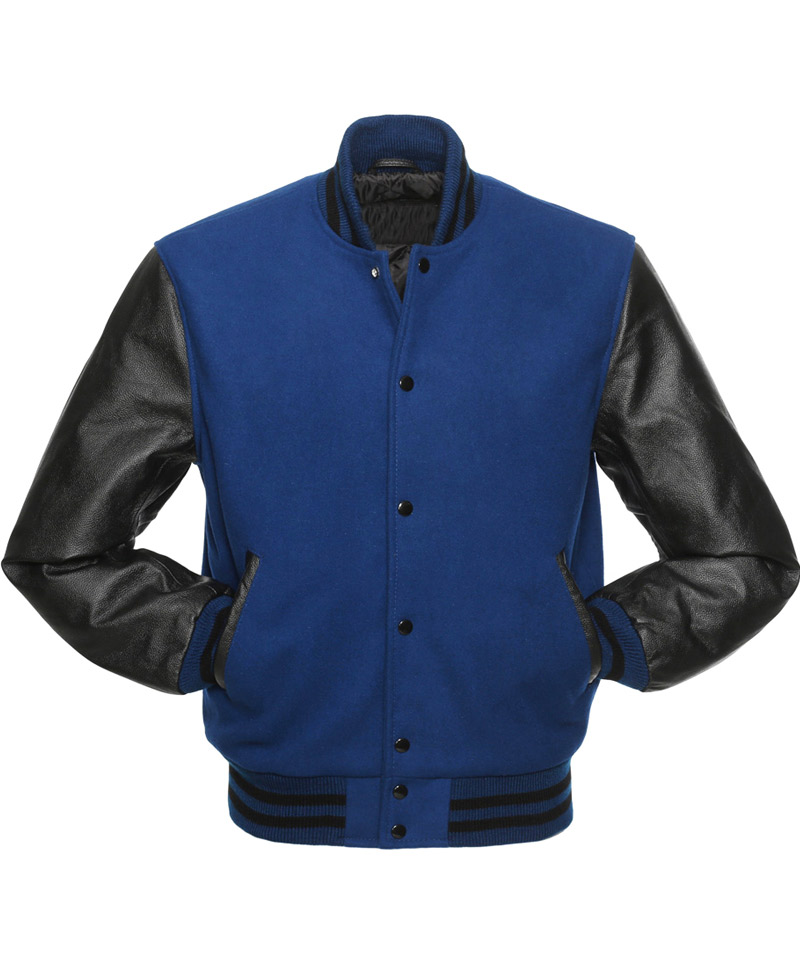 Men's Wool Blue and Black Leather Jacket