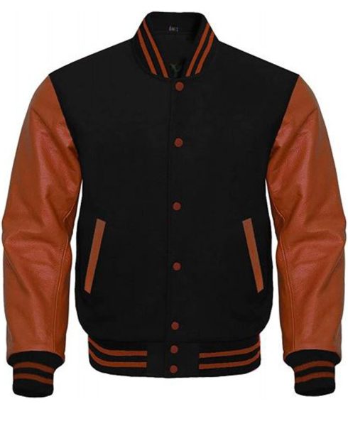 Men's Bomber Varsity Black and Brown Jacket