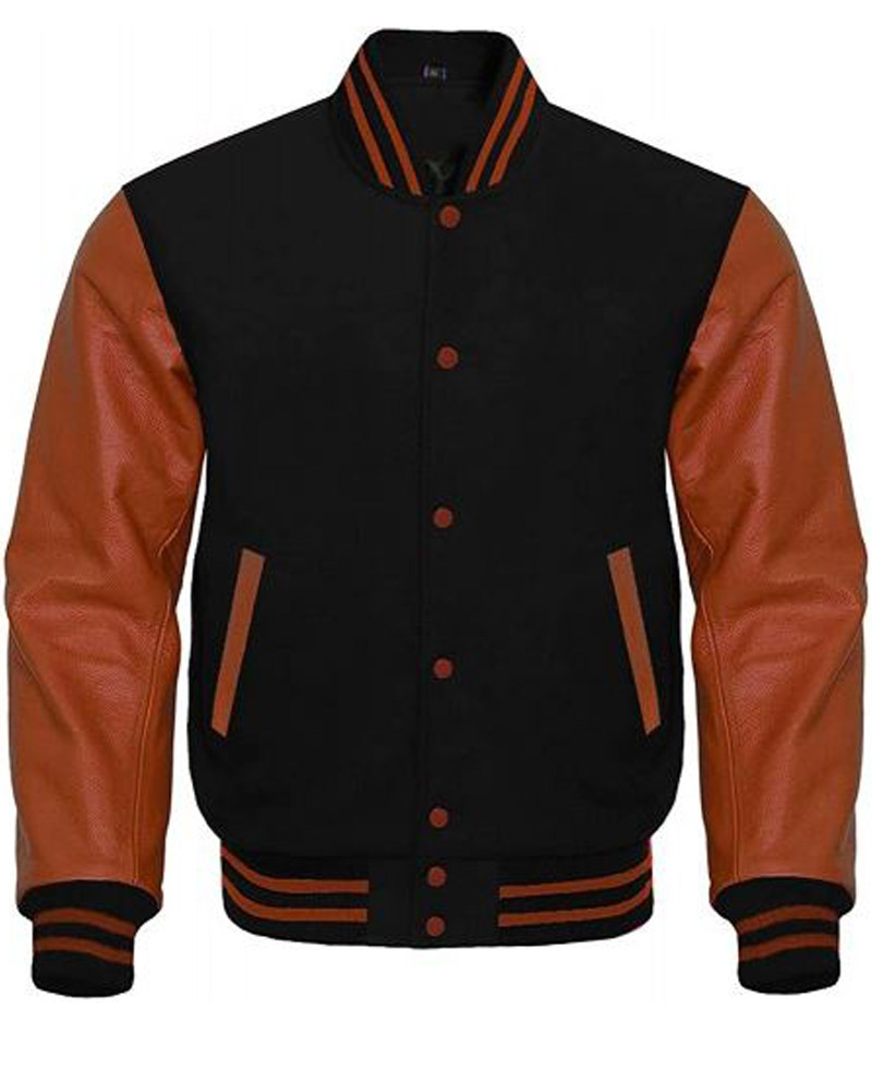 Men's Bomber Varsity Black and Brown Jacket