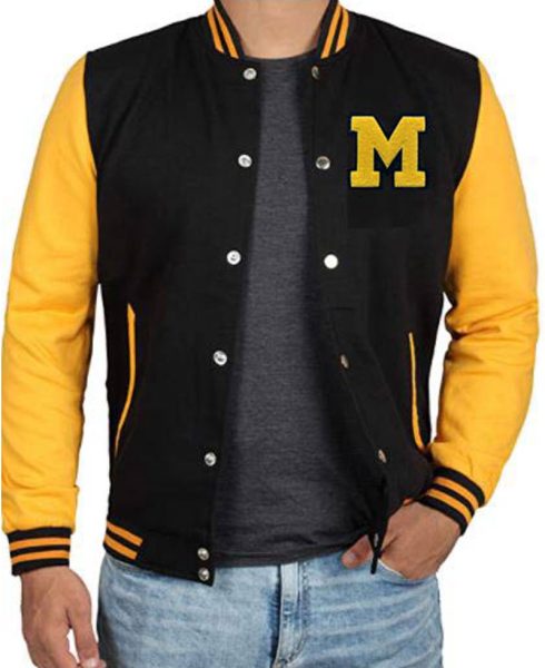 Men's Black and Yellow Letterman M Jacket