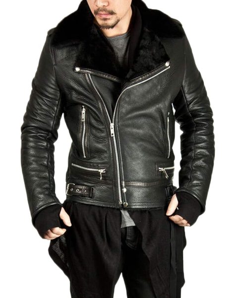 Men's Shearling Lambskin Black Leather Jacket