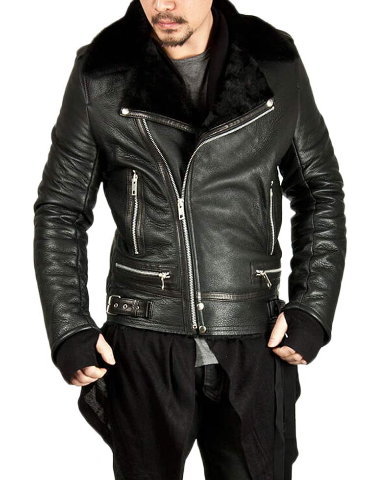 Men's Shearling Lambskin Black Leather Jacket
