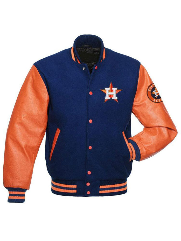 Men's Houston Astros Letterman Blue and Orange Jacket