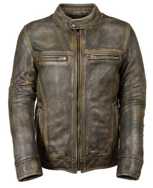 Men's Cafe Racer Brown Waxed Leather Jacket