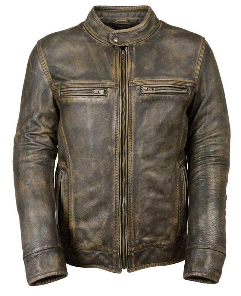 Men's Cafe Racer Brown Waxed Leather Jacket
