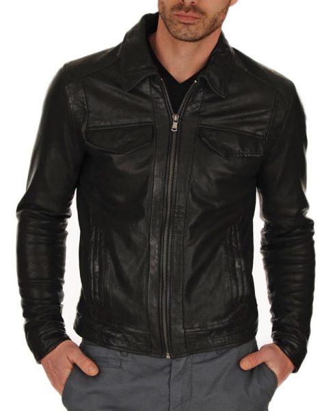 Men's Shirt Collar Casual Leather Jacket