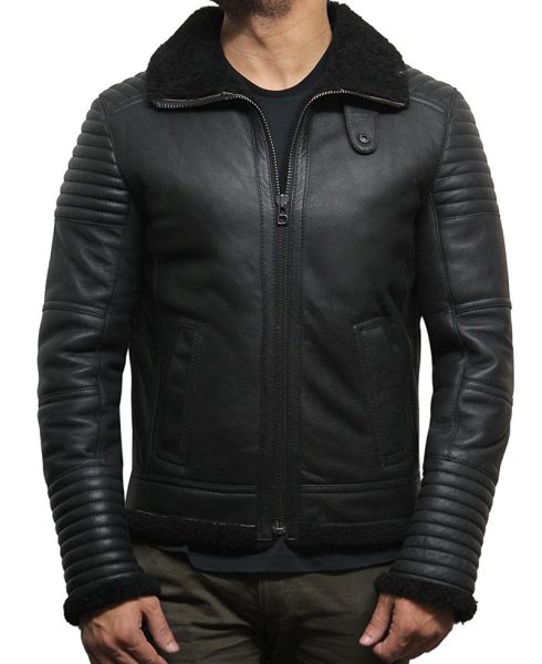men's black leather shearling jacket