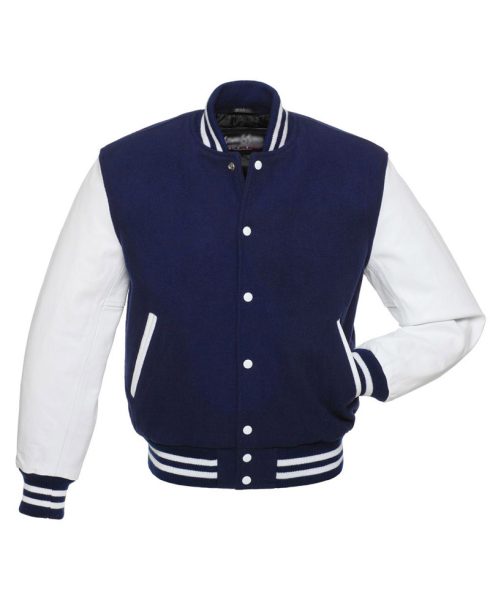 Men's College Varsity White and Navy Jacket