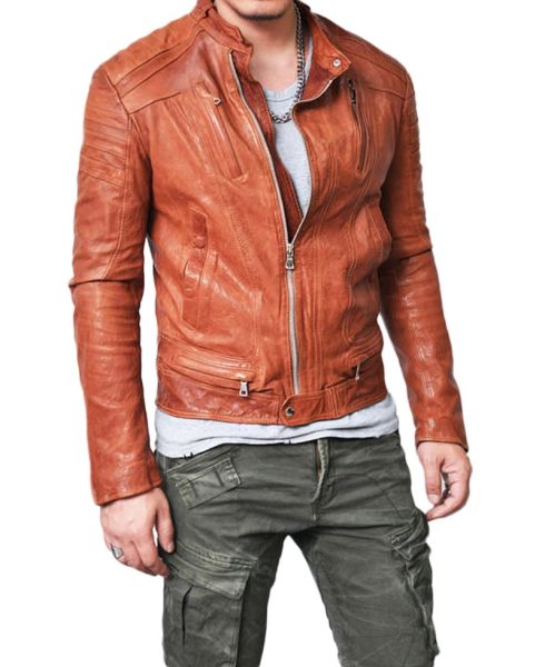 Men's Designer Lambskin Leather Mandarin Jacket