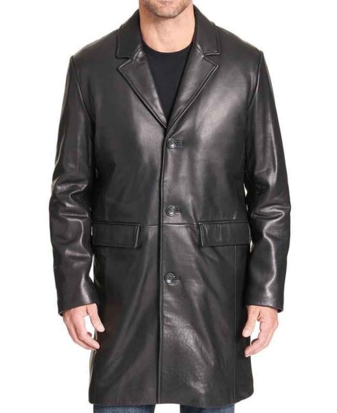 Men's Designer Topper Lined Black Leather Coat