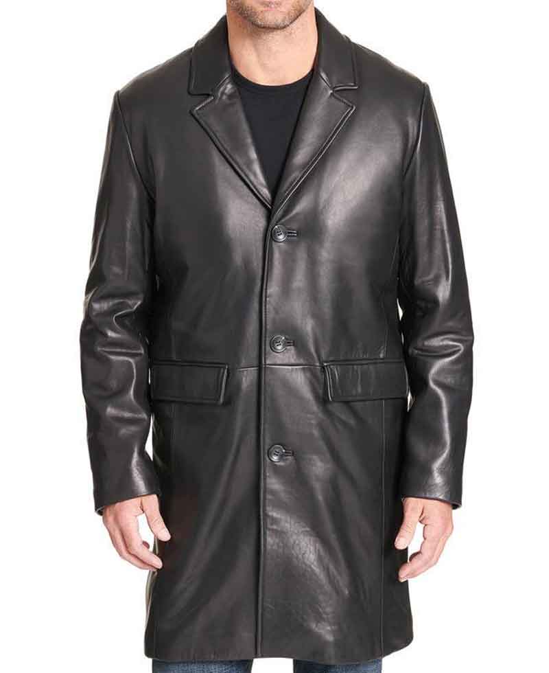 Men's Designer Topper Lined Black Leather Coat