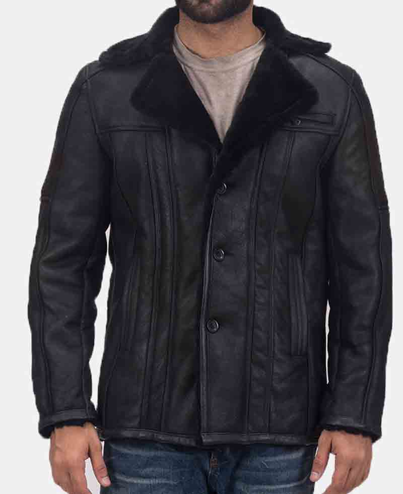 Men's Furcliff Double Face Shearling Black Leather Jacket