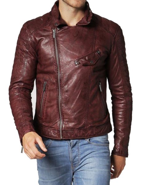 men's fjm108 brown leather biker jacket