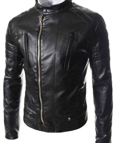 Men's FJM457 Designer Asymmetrical Motorcycle Black Leather Jacket