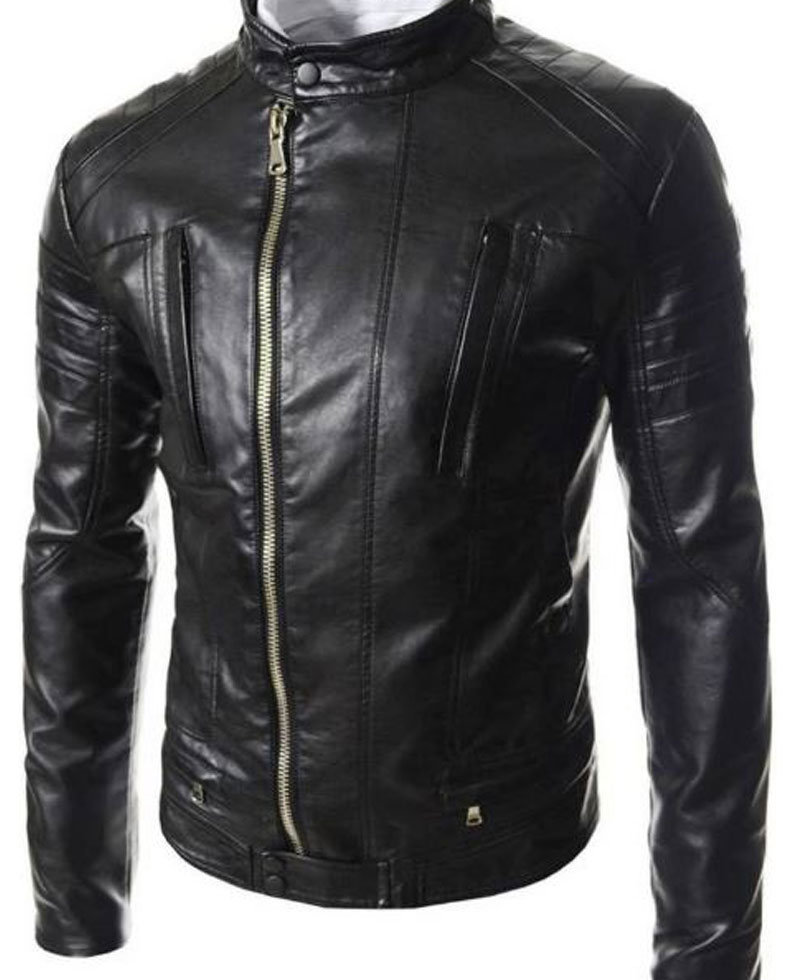 Men's FJM457 Designer Asymmetrical Motorcycle Black Leather Jacket