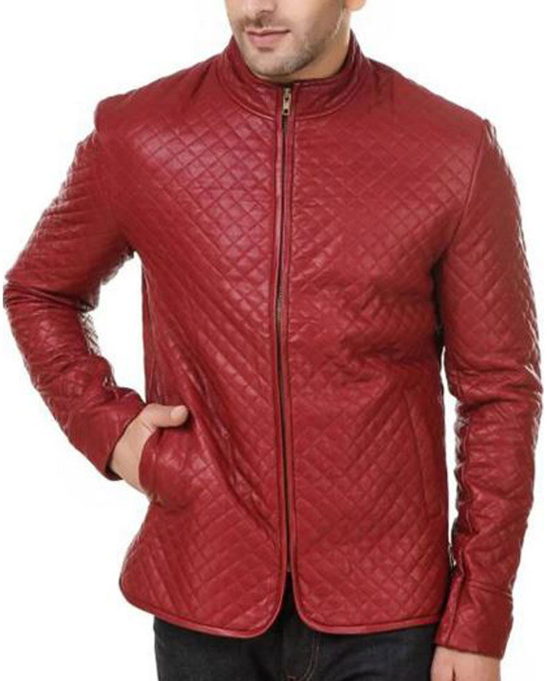Men's FJM531 Quilted Red Leather Jacket