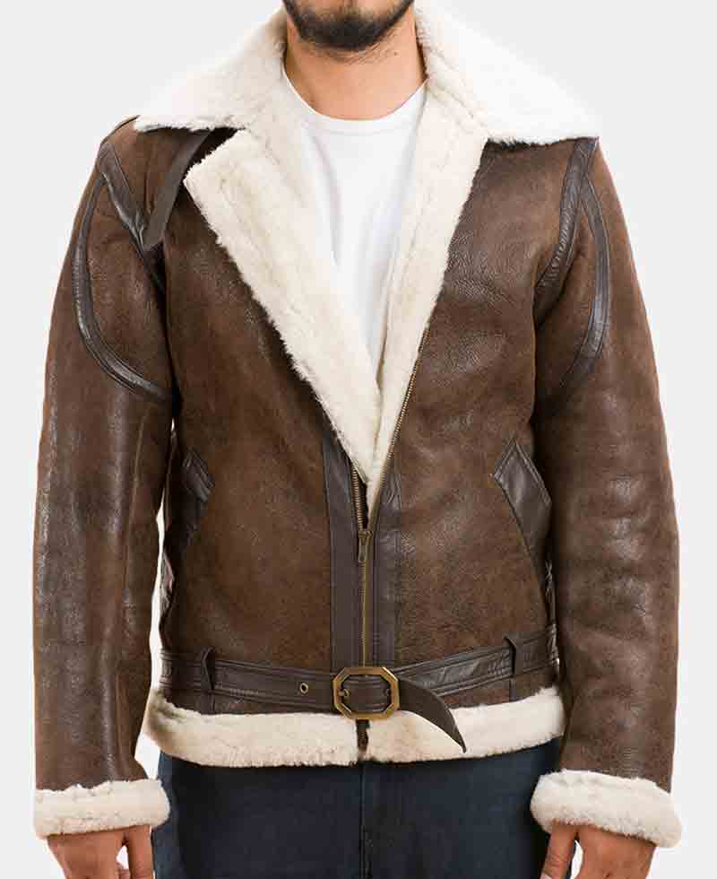 Men's Forest Double Face Shearling Brown Leather Jacket