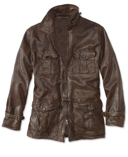 Men's Flap Pockets Motorcycle Fulton Brown Leather Jacket