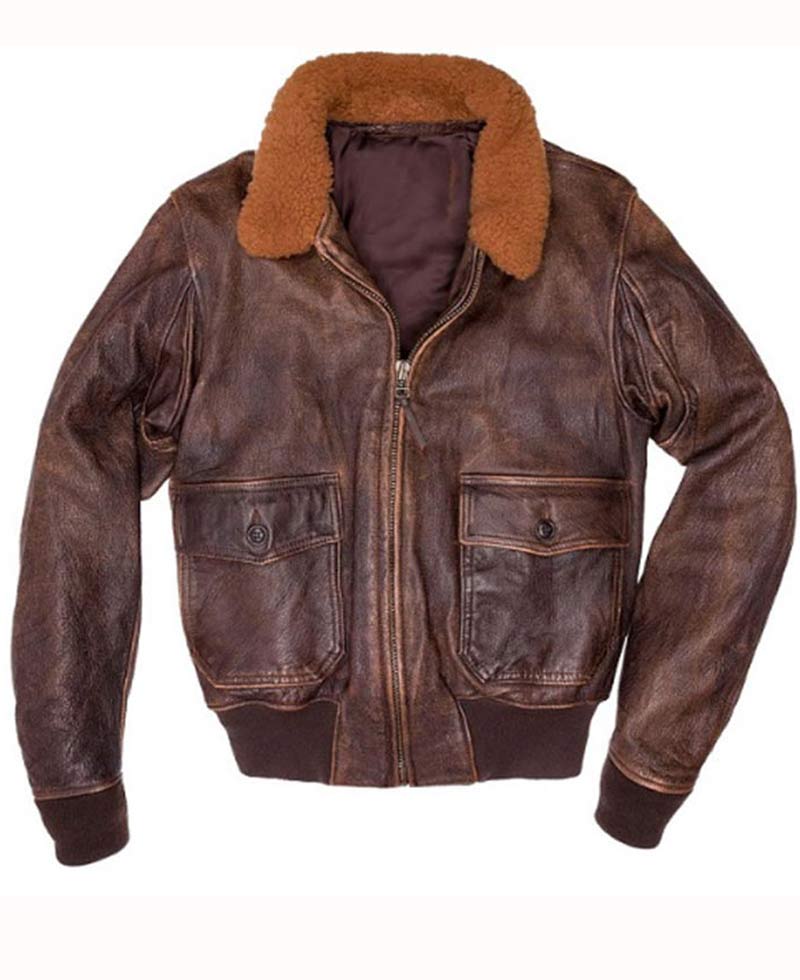 Men's G-1 US Navy Distressed Brown Leather Bomber Jacket