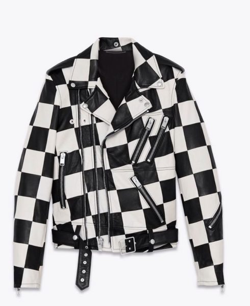 Men's Belted Checkerboard Leather Jacket