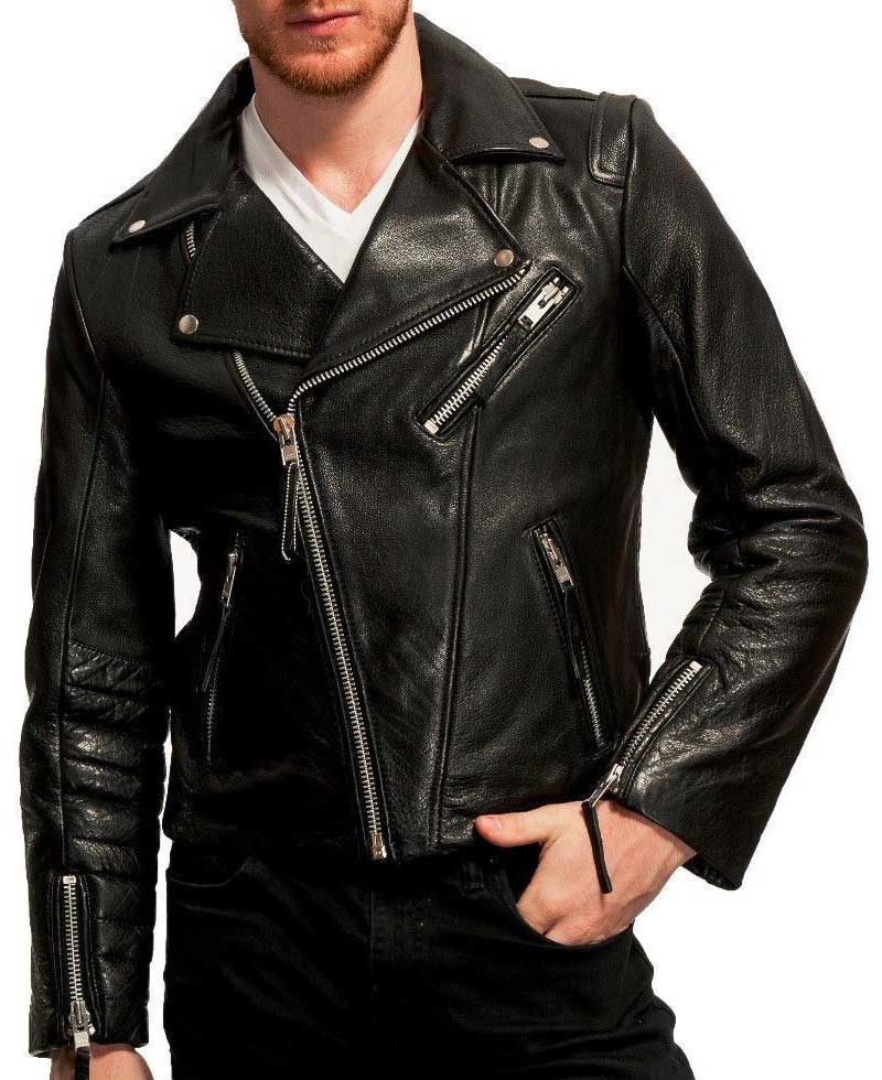 Men's Biker Black Lambskin Leather Jacket