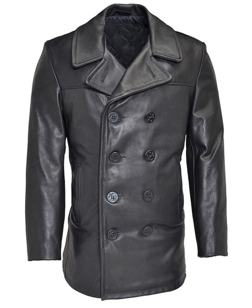 Men's Leather Pea Coat