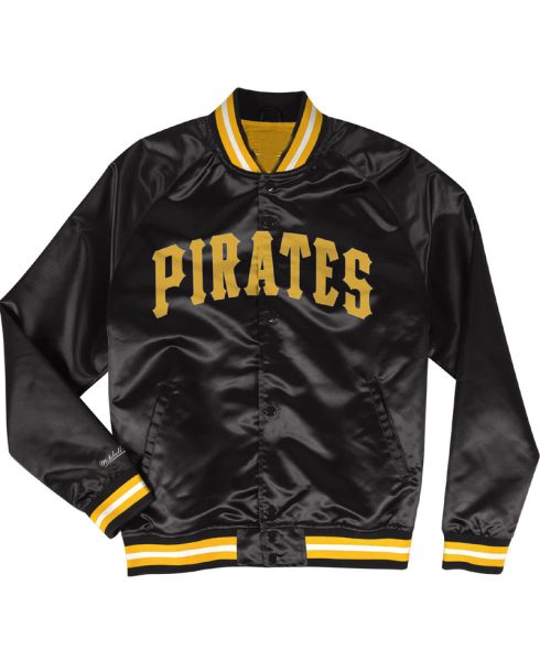 Men's Pirates Lightweight Black Bomber Satin Jacket