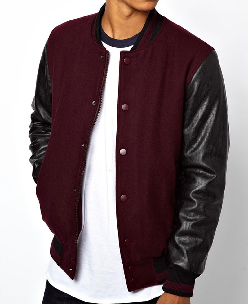 Men's Bomber College Varsity Maroon and Black Jacket