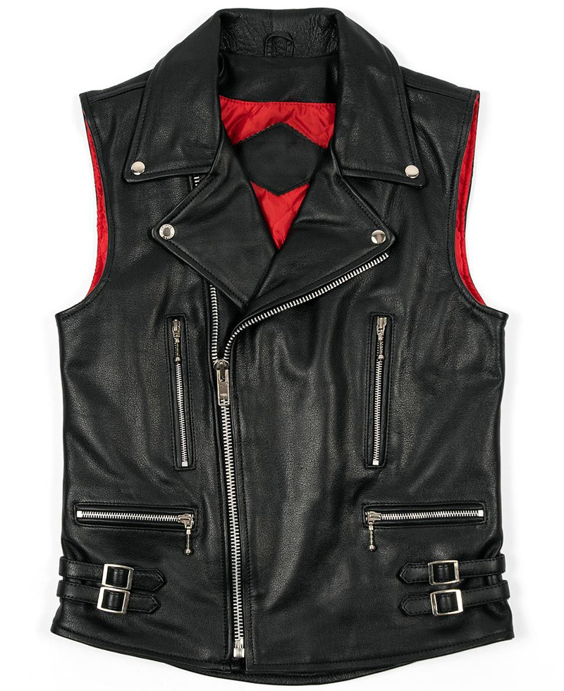 Men's MC Club Biker Asymmetrical Zipper Black Leather Vest