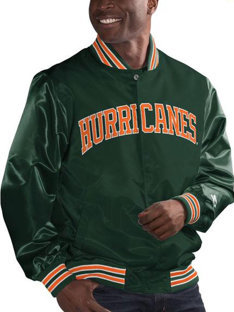 Men's Miami Hurricanes Green Satin Jacket