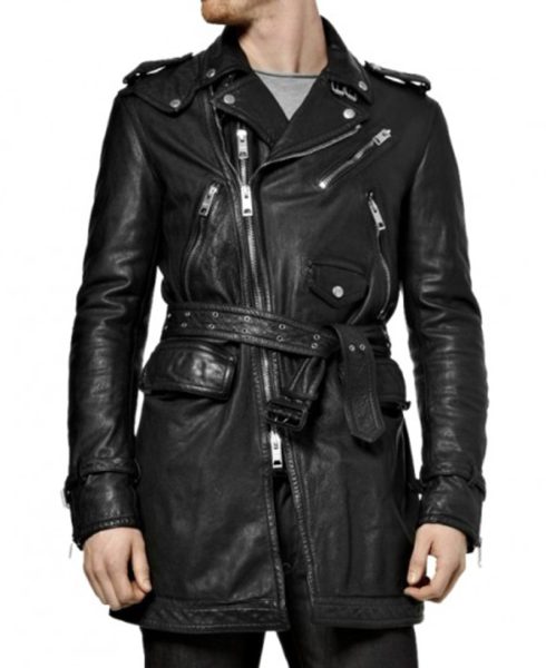 Men's Biker Mid Length Leather Coat