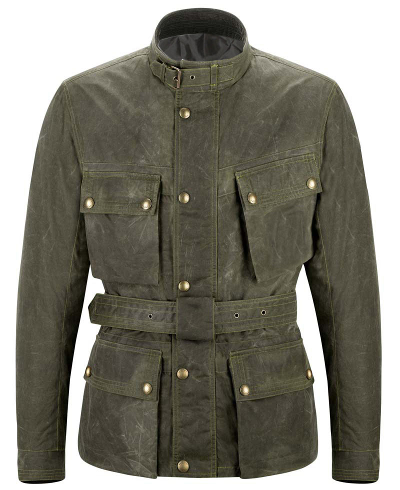 Men's Biker Olive Green Leather Belted Jacket
