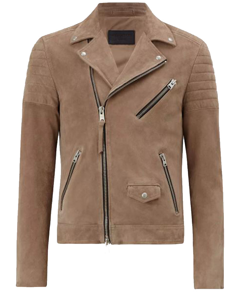 Men's Taupe Brown Suede Biker Jacket
