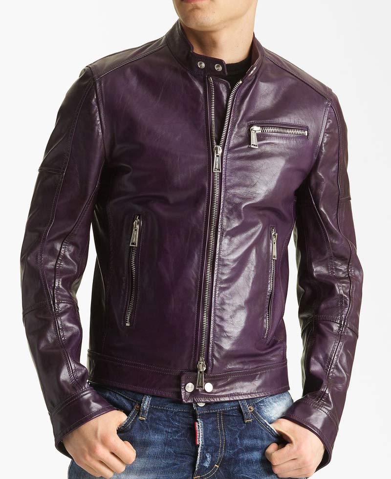 Men's Casual Faux Leather Purple Motorcycle Jacket