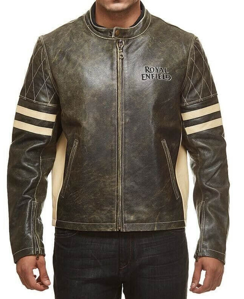 Men's Royal Enfield Striped Biker Leather Jacket