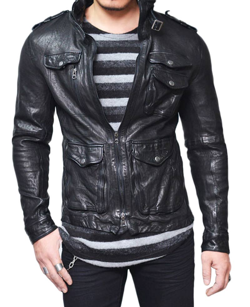 Men's Wrinkled Black Lambskin Leather Jacket